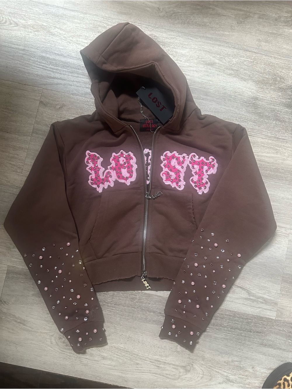 NWT’s Lost Intricacy Rhinestone Zip up Hoodie, Size SMALL